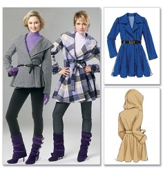 6442 EZ WOOL / POPLIN WRAP COAT HOOD OR NOT BELT PATTERN 14-20